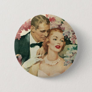 Vintage Wedding Portrait, Retro Bride and Groom 6 Cm Round Badge
