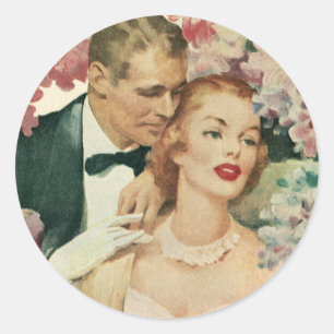 Vintage Wedding Portrait, Retro Bride and Groom Classic Round Sticker