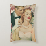 Vintage Wedding Portrait, Retro Bride and Groom Decorative Cushion<br><div class="desc">Vintage illustration love and romance wedding image featuring a floral portrait with a bride in her wedding gown and the groom in his tuxedo surrounded by pink and white flowers.</div>