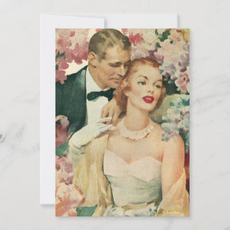 Vintage Wedding Portrait, Retro Bride and Groom Invitation