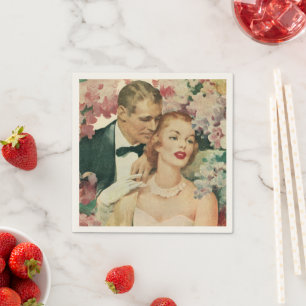 Vintage Wedding Portrait, Retro Bride and Groom Napkin