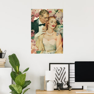 Vintage Wedding Portrait, Retro Bride and Groom Poster