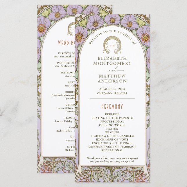 Vintage Wedding Program Art Nouveau by Mucha Programme (Front/Back)