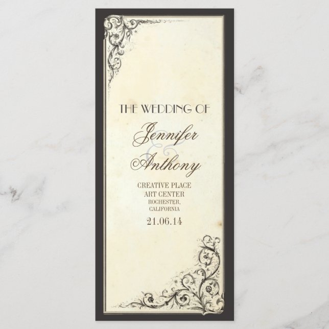 vintage wedding programs programme (Front)