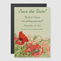 Vintage Wedding, Red Poppies Flowers Save the Date