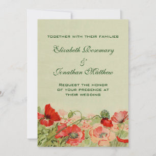Vintage Wedding, Red Poppy Flowers Floral Meadow Invitation
