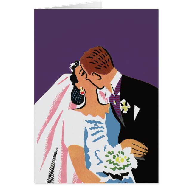 Vintage Wedding, Retro Bride and Groom Kissing (Front)