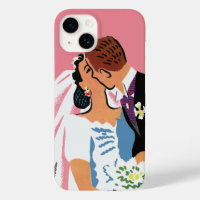 Vintage Wedding, Retro Bride and Groom Kissing