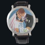 Vintage Wedding, Retro Bride and Groom Kissing Watch<br><div class="desc">Vintage illustration love and romance image featuring a bride and groom kissing at their wedding ceremony. The man is wearing a tuxedo and the woman is wearing a traditional wedding gown with a veil and holding a bouquet of flowers. The newlyweds first kiss as husband and wife!</div>