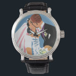 Vintage Wedding, Retro Bride and Groom Kissing Watch<br><div class="desc">Vintage illustration love and romance image featuring a bride and groom kissing at their wedding ceremony. The man is wearing a tuxedo and the woman is wearing a traditional wedding gown with a veil and holding a bouquet of flowers. The newlyweds first kiss as husband and wife!</div>
