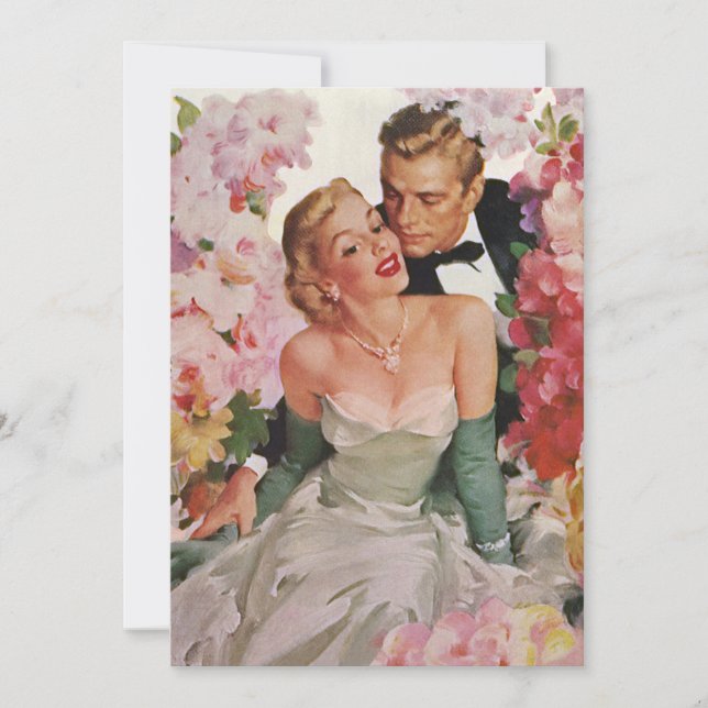 Vintage Wedding, Retro Bride and Groom Newlyweds Invitation (Front)