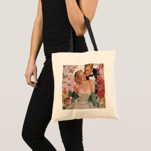 Vintage Wedding, Retro Bride and Groom Newlyweds Tote Bag