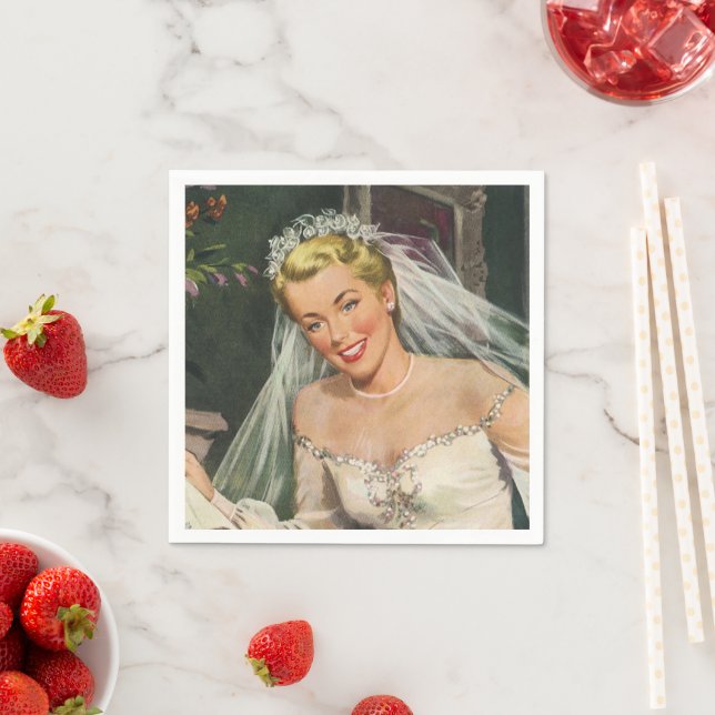 Vintage Wedding, Retro Bride with Flower Girl Napkin (Insitu)