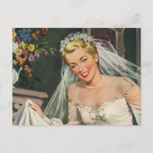 Vintage Wedding, Retro Bride with Flower Girl Postcard