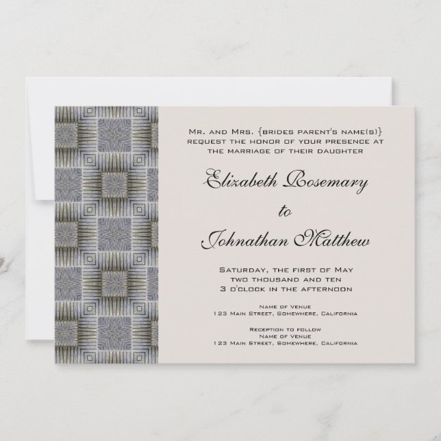Vintage Wedding, Retro Grey Squares and Stripes Invitation (Front)