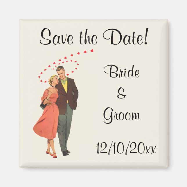Vintage Wedding, Romantic Hearts Save the Date Magnet (Front)