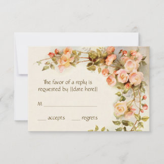 Vintage Wedding RSVP, Antique Pink Roses Flowers RSVP Card
