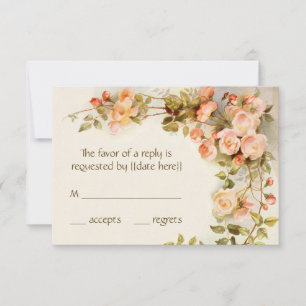 Vintage Wedding RSVP, Antique Pink Roses Flowers RSVP Card