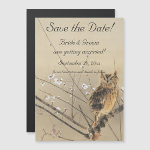 Vintage Wedding Save the Date, Japanese Owl Magnetic Invitation