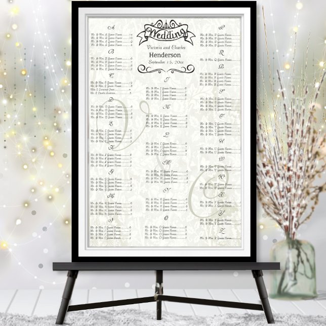 Vintage Wedding Special Event Guest Seating Chart (To see frame and mat pricing,  Please choose your options.)