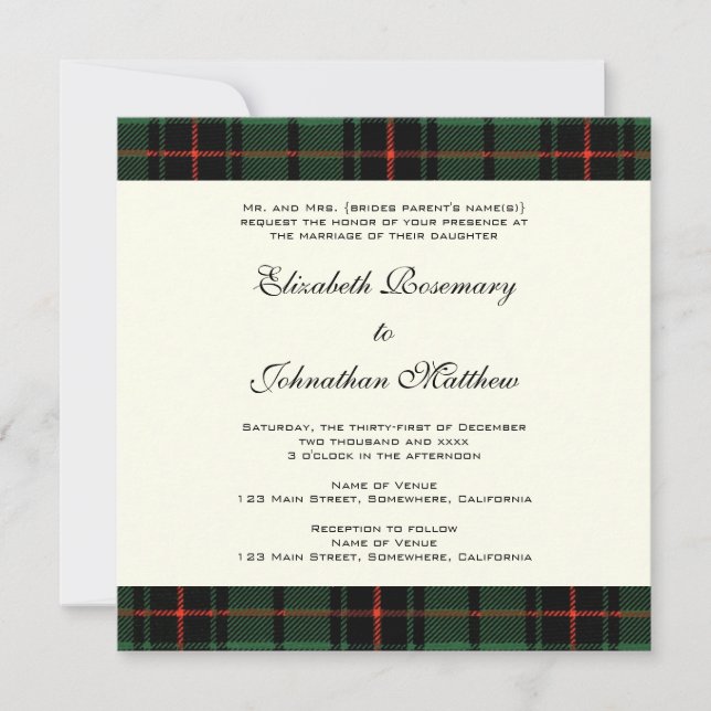 Vintage Wedding, Tartan Davidson Modern Pattern Invitation (Front)