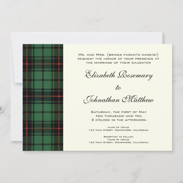 Vintage Wedding, Tartan Davidson Modern Pattern Invitation (Front)