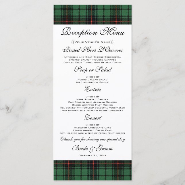 Vintage Wedding, Tartan Davidson Modern Pattern Menu (Front)