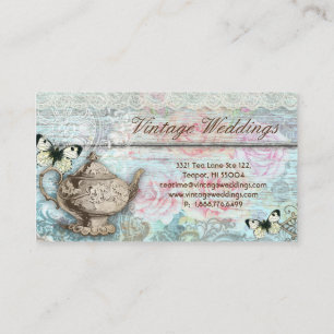 Vintage Wedding Teapot Roses Antique Butterflies Business Card