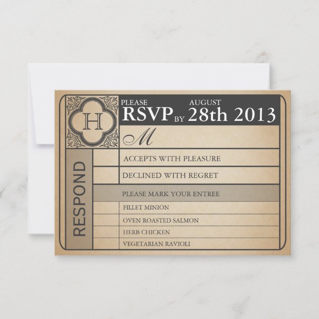 Vintage Wedding Ticket  III  Punchout RSVP Card (Front)