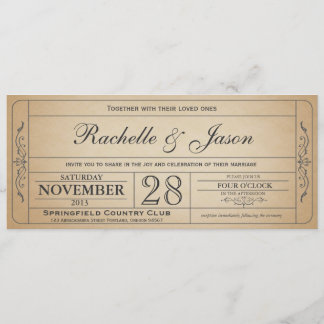Vintage Wedding Ticket Invitation