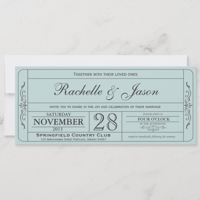 Vintage Wedding Ticket  Invitation (Front)
