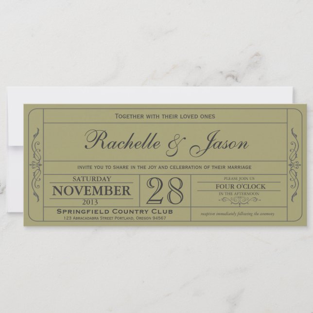 Vintage Wedding Ticket  Invitation (Front)