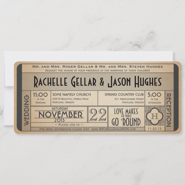 Vintage Wedding Ticket Invitation IV -- 40s era II (Front)