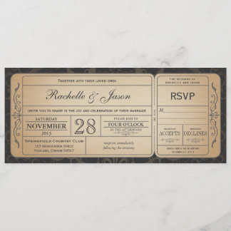 Vintage Wedding Ticket Invitation with RSVP 3.1