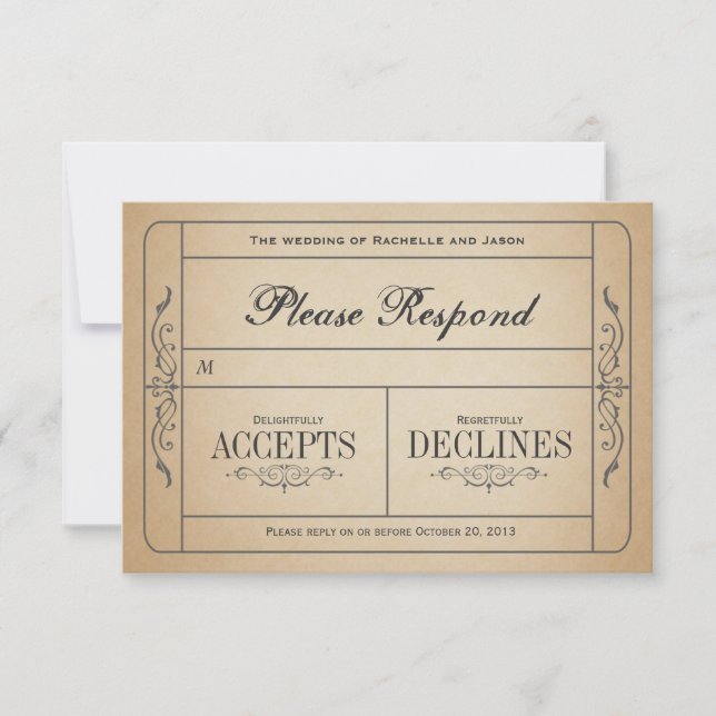 Vintage Wedding Ticket  RSVP Card (Front)