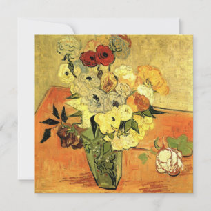 Vintage Wedding, Van Gogh Japanese Vase w Roses Invitation