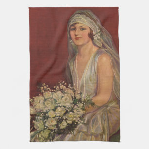Vintage Wedding, Victorian Bride Bridal Portrait Tea Towel