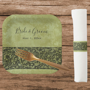 Vintage Wedding, Victorian Flower Floral Scroll Paper Plate