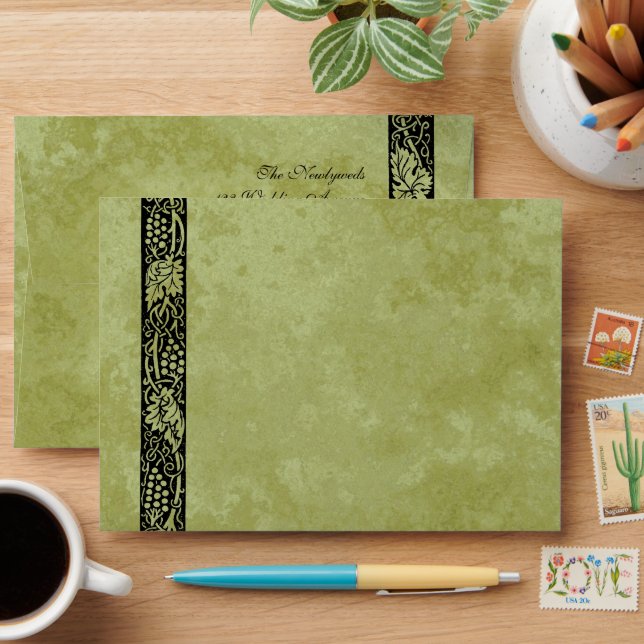 Vintage Wedding, Victorian Grape Vine Leaves Envelope (Desk)