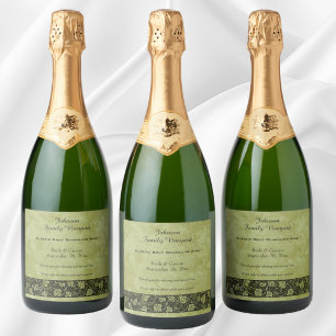 Vintage Wedding, Victorian Grape Vine Leaves Sparkling Wine Label
