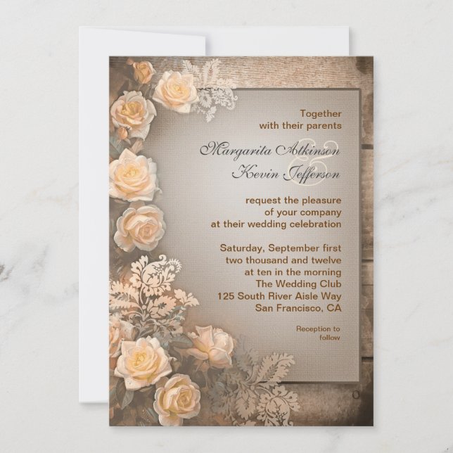 vintage wedding victorian roses invitations (Front)