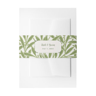 Vintage Wedding, Victorian Willow Leaves Pattern Invitation Belly Band