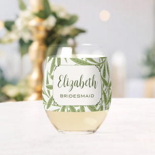 Vintage Wedding, Victorian Willow Leaves Pattern Stemless Wine Glass