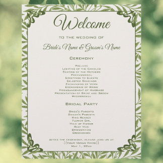 Vintage Wedding, Victorian Willow Leaves Program