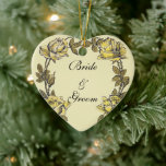 Vintage Wedding, Yellow Antique Garden Rose Wreath Ceramic Tree Decoration<br><div class="desc">Vintage illustration love and romance design featuring a delicate yellow garden roses in the shape of a circle or oval wreath. The flowers,  stems and leaves almost create a heart shape. Express your eternal love with a flower the defines romance. Lovely choice for a spring or summer wedding.</div>