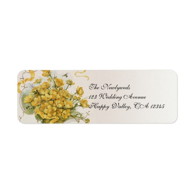 Vintage Wedding, Yellow Buttercup Flowers and Bees (Front)