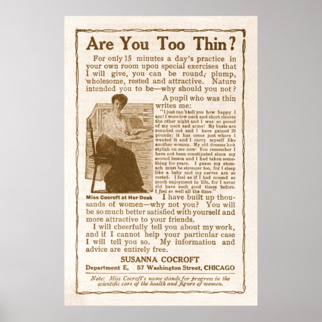 Vintage Weight Gain Ad from 1908 Poster (Front)