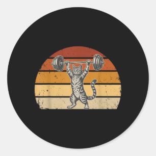 Vintage Weightlifting Cat Gym Government Classic Round Sticker