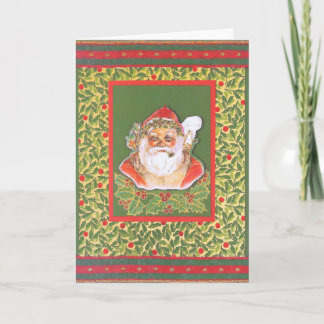 Vintage-Weihnachtsmann mit Ilex, rot-grün Holiday Card