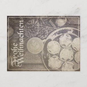 Vintage-Weihnachtsmotiv mit Keksen und Kaffee Holiday Postcard